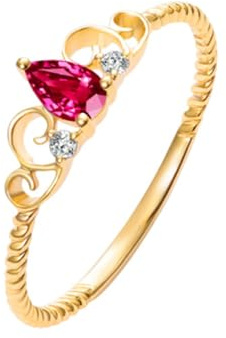 Ayoiow Eheringe Gold 585 Krone mit 0,35 ct birnenförmigem Rubin und Diamanten, Vorsteckring Ehering für Sie Größe 49 (15.6)| 14K Gelbgold | Trendiger Modeschmuck für Valentinstag