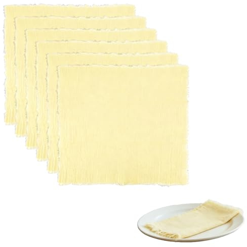 6 Stück Stoffservietten 42 X 42cm Servietten Stoff Baumwoll Stoffservietten Mit Fransen Weich Baumwoll Abendessen Cloth Servietten für Tischdekoration, Hochzeit, Abendessen (Gelb)