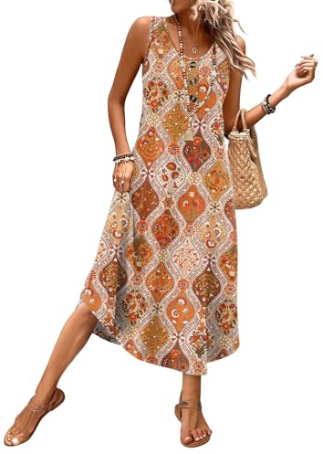 WIHOLL Summer Dresses for Women 2026 Sleeveless Flowy Beach Vacation Clothes Boho Casual Spring Dress Midi Maxi Dresses Cruise Summer Outfits Sundresses for Women Bohemian Paisley Mandala Print M