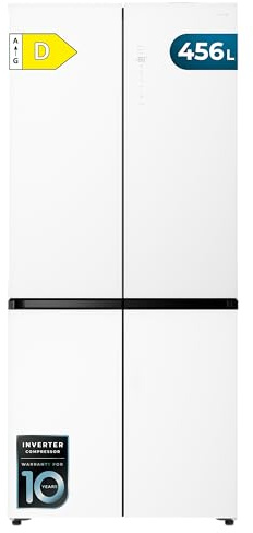 Cecotec Frigoríficos 4 Puertas No Frost de 456L Bolero CoolMarket 4D 456 SBI Matt White Glass D. 189,5 cm de Alto, 83 cm de Ancho, Clase D, MetalFlex Cooling, Freshness Flex, Capacidad Extra, Blanco