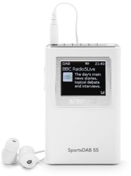 Roberts SPORTSDAB55 FM/DAB/DAB+ Personal Digital Radio, White | Earphones Included, Colour Display