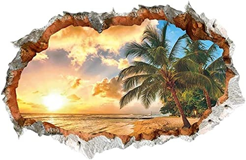 WandSticker4U®- 3D Wandtattoo SONNENUNTERGANG I Wandbild: 90x60 cm I Wandsticker Meer Strand Palm Insel Karibik Poster Fensterblick I Wand Deko für Wohnzimmer Schlafzimmer Küche Türaufkleber
