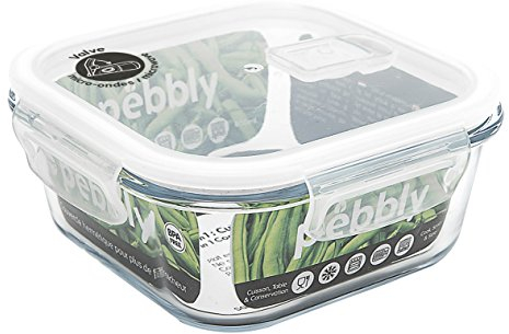 Pebbly - Boite en Verre et Bambou Carrée - 800 ml - Pour Cuire, Conserver, Transporter et Réchauffer - 100% Hermétique - Matériaux Naturels