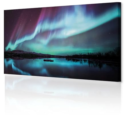 decomonkey Wandbilder Polarlicht 120x40 cm 1 Teilig Leinwandbilder Wanddeko | Strukturleinwand, Holzkeilrahmen, Bild auf Leinwand, Kunstdruck, Wohnzimmer, Wanddekoration, Landschaft, Nordlicht, schwarz
