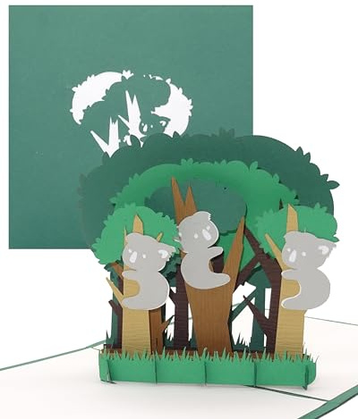 Pop Up Karte „Koala-Bären - Koalas Australien“ - 3D Geburtstagskarte, Souvenir, Einladungskarte & Reisegutschein – Geschenkidee und Deko/Dekoration Australien