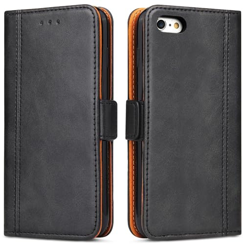 Bozon Handyhülle für iPhone 6 Plus, iPhone 6S Plus Leder Handytasche Kartenfach Klappständer Magnetisch Lederhülle für iPhone 6 Plus/iPhone 6S Plus Hülle, Schwarz