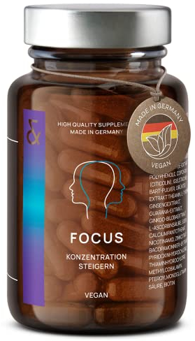 N°4 FOCUS – Nootropic mit CDP-Cholin, Hericium, Brahmi, Ginkgo & Vitamin B-Komplex – Für Konzentration & mentale Leistung – 60 vegane Kapseln – Made in Germany