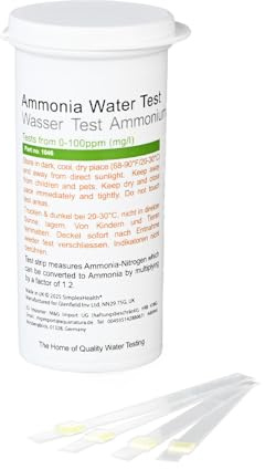 SimplexHealth Ammonia Test Strips 0–6 ppm (25 Pack) – Quick Dip & Read – For Freshwater, Aquariums, Aquaculture, Ponds, Drinking Water, Lakes, Streams & Rainwater