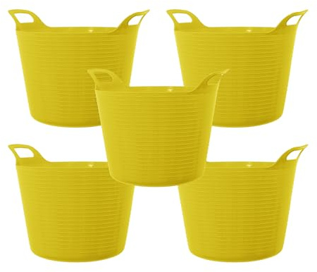 simpahome 42L 42 Litre Large Multi Purpose Flexi Tub - YELLOW - Robust Flexible Storage Container Bucket - Set of 5.