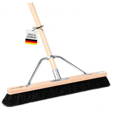 Rosshaar Saalbesen Besen 60cm mit Stiel 160cm und Stabi weiche Borsten | Spezieller Stielstabilisator/Zusatzhalterung, Besenstiel Ø28mm, Sehr weiche Naturhaar-Rosshaar-Borsten
