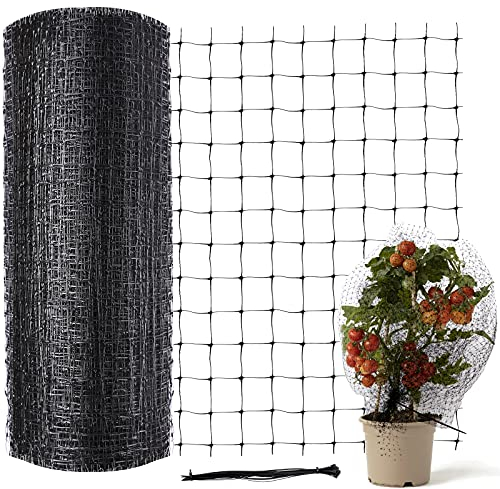 Garden Bird Netting 2 x 10 m Vegetable Netting Black Garden Netting Reusable Garden Netting Bird with 20 Pieces Cable Ties for Plants Vegetables Fruits Protection