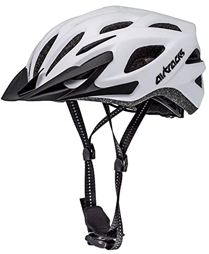 Airtracks Fahrradhelm für Herren Damen Savage KJ-201 Radhelm Allround Radhelm MTB Helm Erwachsene verstellbar S M L XL - Weiß-Matt, S/M 53-58cm