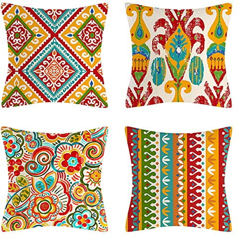 Orientische Kissenbezug 45x45cm Boho Mandala Kissenbezüge Bunt Geometrisch Muster Dekorativ Kissenhülle Baumwolle Leinen Zierkissenbezüge für Zuhause Couch Auto Outdoor Deko Kopfkissenbezug 4er Set
