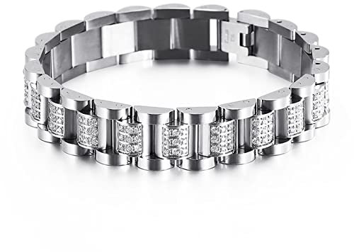 Aotiwe Armband für Männer, Herren Schmuck Armband Mode Eingelegter Zirkon Silber mit Zirkonia Edelstahl 195 X 13 mm