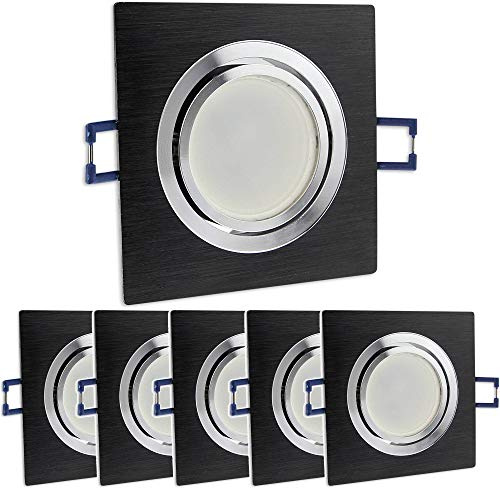 6x LED Einbaustrahler Set eckig - schwarz 5 Watt kaltweiß 230V flach (30mm Tiefe) - Leuchte schwenkbar 68mm - Einbau-Spot neu Decken-Strahler