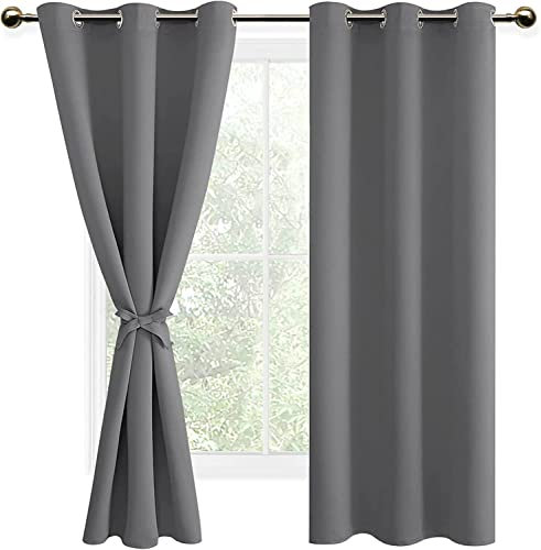 DWCN Vorhang Blickdicht mit Raffhalter Verdunkelungsgardinen mit Ösen 2 Stücke Thermogardine für Wohnzimmer Schlafzimmer Curtains Blackout Vorhang Wärmeisolierend Grau, 160x106cm(HxB)