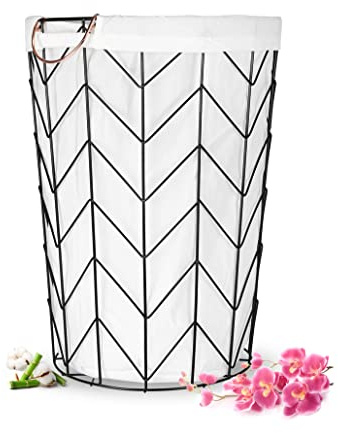 Sendez Wäschekorb aus Metall 40L 51x37 cm Aufbewahrungskorb Wäschetonne Wäschesortierer Sammler Wäschesammler
