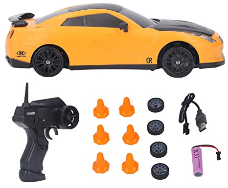 VGEBY RC Drift Car, 4 Wheel Drive 1/24 Remote Control Racing Car with Rechargeable Battery for Adults Kids Boys Girls Yellow Remote Control Drift Car Kids Toys