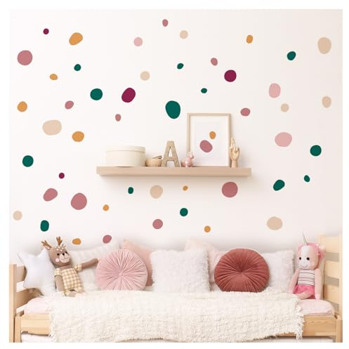 DEKO KINDERZIMMER Wandsticker Tupfen 92 Stück Wandtattoo für Babyzimmer Kreise Dots rosa beige grün Wandaufkleber Klebepunkte für Kinderzimmer DK1019