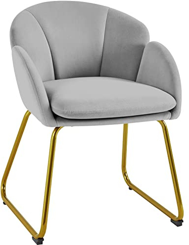 Yaheetech Petite Chaise Coiffeuse Coquillage en Velours Design Fleur Gris | Fauteuil Salon Rembourré, Dossier Circulaire, Accoudoirs, Pieds en Métal, Charge 136kg pour Salon Chambre à Coucher Cuisine