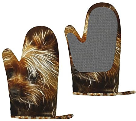 Divertenti guanti da barbecue con stampa Yorkie, in silicone resistente al calore, guanti da forno da cucina, per barbecue, cucina
