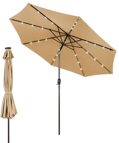 TANGZON 3M Solar LED Garden Parasol with Tilt Crank