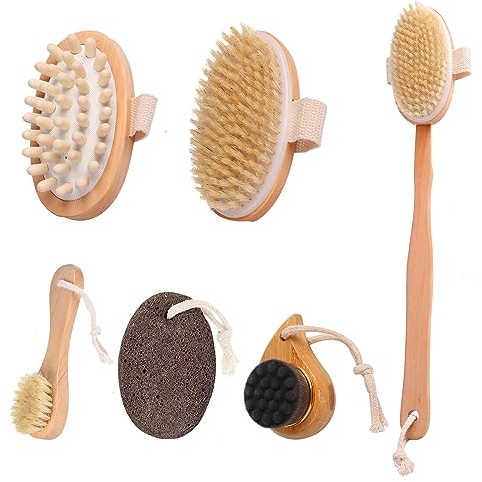 JNUYISW Spazzola Schiena Doccia, 34cm Spazzola Schiena Doccia Manico Lungo Massaggio Spazzola Corpo Spazzola Viso Pulizia Pietra Pomice Naturale Spazzola Doccia Schiena per Pulire Pori, Esfoliare