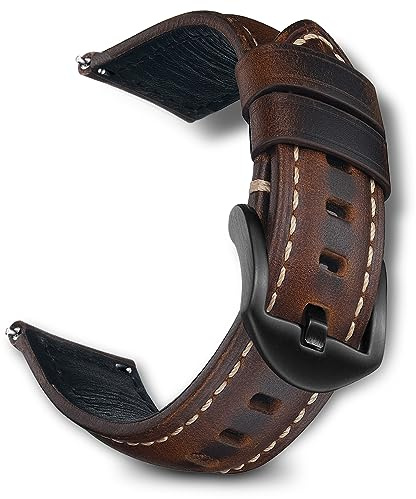 RoYiio Bracelet pour Largeur de 20mm, Bracelet de Rechange en Cuir Ciré à l'huile Compatible avec Amazfit/Xiaomi/Huawei/Samsung/Garmin Series - Marron Foncé