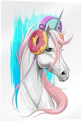 Posterlounge Einhorn mit Kopfhörern Acrylglasbild von Nikita Korenkov 70 x 90 cm Wandbilder Wanddeko