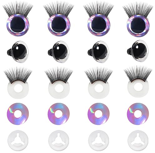 TOAOB 16 Stück 16mm Puppenaugen Sicherheitsaugen Kunststoff Basteln Augen Glitter Spielzeug Augen Mit Wimpern und Hartscheibe für Häkeltiere Puppe Marionette Plüschtier Teddyaugen