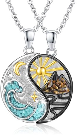 REDSUN Yin Yang - Collar de plata de ley con colgante de elefante para parejas, cadena BFF (2 unidades), 20 mm, Plata esterlina