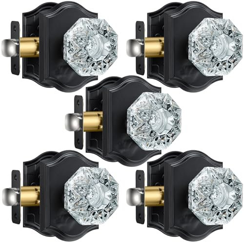 Calzibeno 5 Pack Black Glass Diamond-Passage Crystal Door Knobs, Vintage Luxury Interior Door Knobs