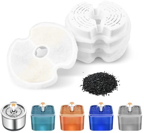 Dunkwckore 4 Pieces Filtre Fontaine Eau Chat, Cat Filtres de Rechange de Fontaine d'animal Familier pour Fontaine de Chat 2L & 2.5L avec Charbon Actif & Résine Contriple Filtration