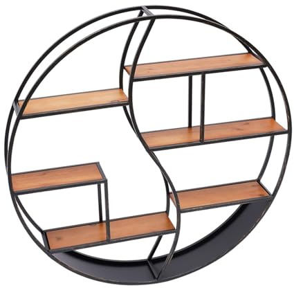 Suixtil 80CM Rundes Vintage-Wandregal, rundes Metallregal mit hölzernem Lagerregal, hängendes Regal, schwebendes Regal, modernes Regal
