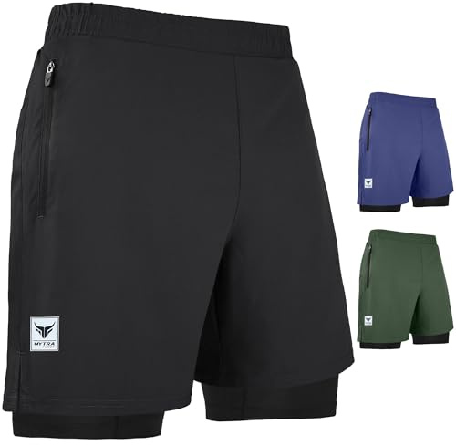 Mytra Fusion löparshorts herr 2 i 1 gymshorts för flera användningsområden Andas och lätt, snabbtorkande träningsshorts för fitnessträning (DE/NL/SE/PL, Alfa, L, Regelbunden, Regelbunden, Black)