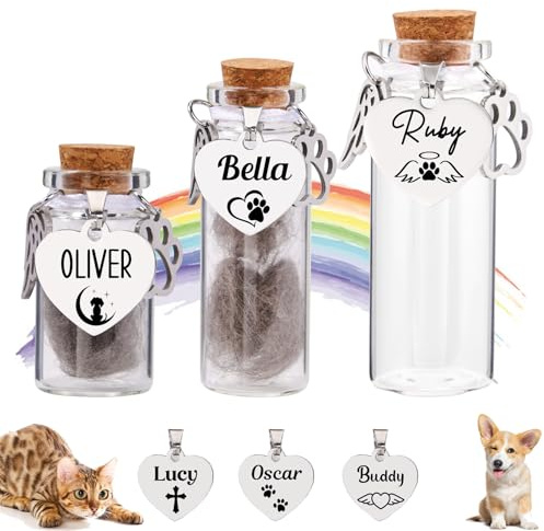 Thinocusty Bocal commémoratif personnalisé en fourrure d'animaux – Bouteille commémorative en verre pour cendres ou poils d'animaux de compagnie – 4,1/5,1/6,1 cm – Cadeau de condoléances pour les
