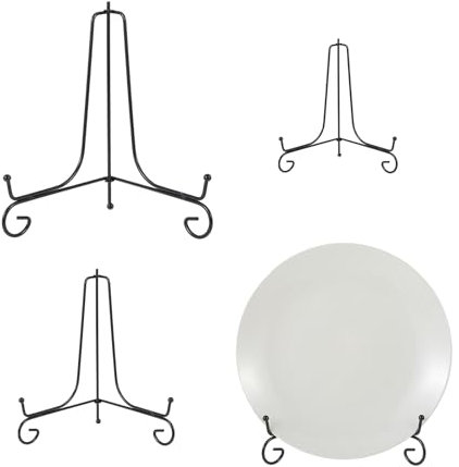 COMNICO 3 Stück Schwarz Metall Tellerständer in 3 Größen zum Präsentieren von 4, 6 und 8 Zoll Deko Tellerhalter Eisen Staffelei für Schüssel Teller Kunst Foto Bilderrahmen