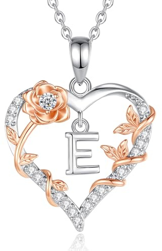 EUDORA Harmony Ball Herz Kette mit Buchstaben A - Z Damen mit Zirkonia, Silber Rosen Buchstabe Ketten Initialen Halskette Alphabet Anhänger Schmuck mit Namen Geschenke für Frauen Mutter Tochter, 18
