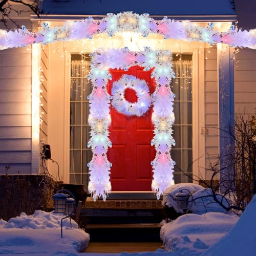 Weihnachtsgirlande mit Beleuchtung, 5M Weihnachtsdeko Girlande mit 50 LED Lichtern, Beleuchtet Weihnachtsgirlande Batteriebetrieben für Weihnachtsbaum, Treppe, Weihnachtsdeko Innen & Außen (A)