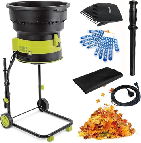 Broyeur de feuilles électrique, broyeur de compost, broyeur de feuilles de jardin portable 2500 W avec roues et sac de rangement, diamètre d'entonnoir 54 cm, broyeur électrique 8 000 tr/min pour