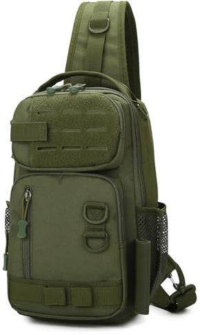 Explokit Tactical Fishing Sling Bag for Men One Strap Shoulder Backpack Molle Crossbody Chest Pack for Hunting Hiking Cycling Traveling (A-Army Green)
