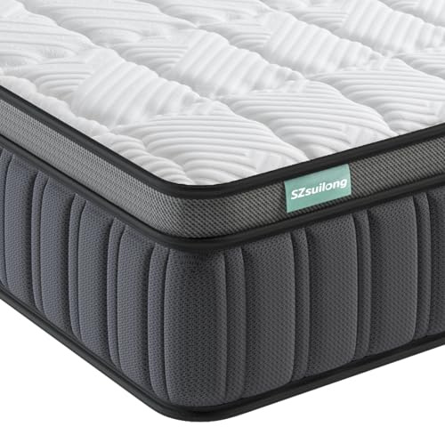 SZsuilong 4ft Small Double Mattresses, Memory Foam Pocket Sprung Hybrid Mattress, Orthopedic Mattress, Stress Relief, Zoned Support, Breathable Fabric, Medium Firm, 120×190x27cm