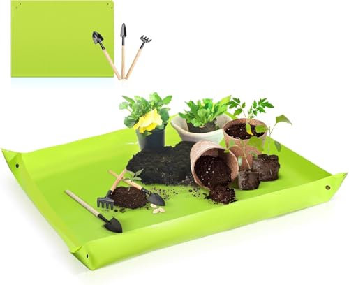 Plant Repotting Mat, Waterproof Thicker Transplanting Mat Plant Mat for Indoor Plants, Portable Gardening Soil Replacement and Watering Mat Potting Mat for Plant (Green, 60cm x 60cm)