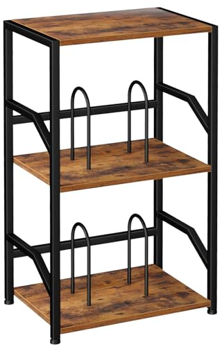 LOAKEKEL Record Player Stand, 3-Tier Bedside Table with Record Storage, Side Table Hold Up to 200 Albums, Vinyl Record Storage for Player, Turntable Stand for Living Room, Bedroom, Brown UHETCD010BR-1