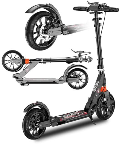 GHBXJX Cityroller Tretroller Erwachsene 150 kg Tragkraft, Scooter Kinder 8 Jahre, 200mm Big Wheel Scooter mit Bremsen und Stoßdämpfern, Kickboard Klappbar & Höhenverstellbar,Schwarz