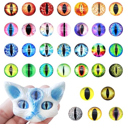 Julie Wang 20PCS 25MM Vertical Pupil Dragon Eyes Glass Cabochon for Polymer Clay Animal Models Making Sculptures Props Craft Jewelry DIY Findings
