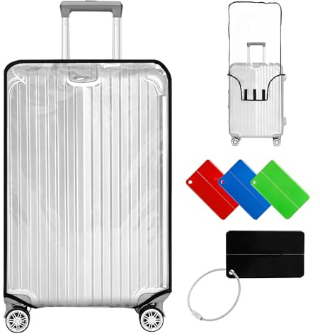 Kofferschutzhülle 28 Zoll, Transparente Kofferhülle Kofferschutzhülle Schwarze Grenze, PVC Suitcase Cover Durchsichtig, Koffer Schutzhülle, Kofferüberzug Schutzhülle