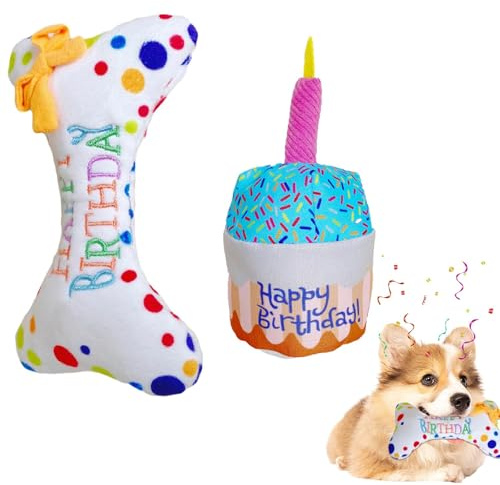 ClcIosis 2 Stück Hunde Geburtstag Spielzeug, Hundekuchen Geburtstag, Geschenk Hund, Hundegeburtstag Hundetorte Weiches und Dauerhaftes für Hunde Geburtstagsfeiern und Spielzeit