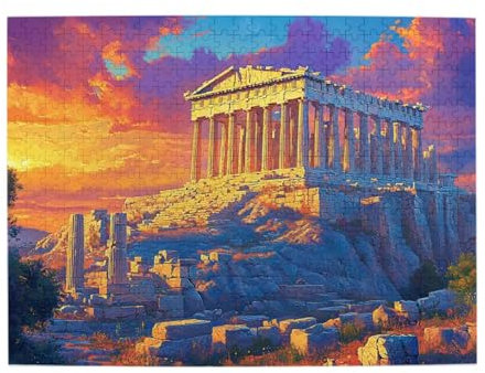 Cafemira Adults Jigsaw Puzzle,Classic World Landmarks,500 Pcs Wooden Puzzles, Architectural Ruins At Sunset,Hands On Assembly Of Your Home Decor Wall Art,Relax And Enjoy The Fun Of Solving,