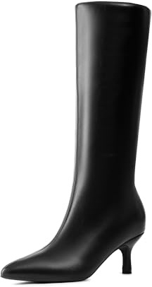 DREAM PAIRS Women's Knee High Kitten Heel Boots Sexy Pointed Toe Fashion Long Tall Boots,Size 7.5,Black-Pu,DWUMKB2507